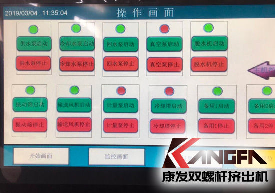 康發(fā)揚(yáng)州客戶選購(gòu)的JSH-K系列75高扭水環(huán)切粒雙螺桿擠出機(jī)開機(jī)